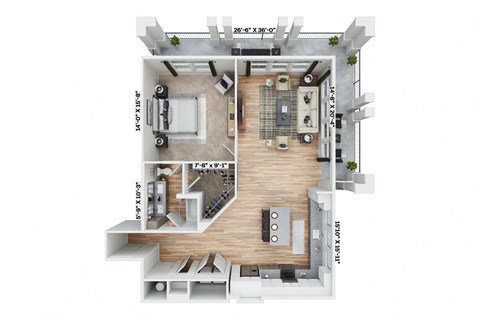 a floor plan of a house with a wooden floor